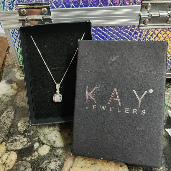 Beautiful Kay Jewelers Opal & Diamond Necklace - Picture 8 of 8